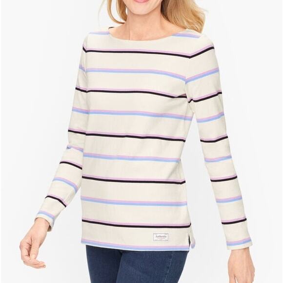 Talbots Authentic Tee Spring Fling Stripe Womens XL Boatneck Pastel White Summer - Picture 1 of 7